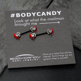 14G 9/16 Clear Gem Black Bleeding Heart Barbell Nipple Ring Set