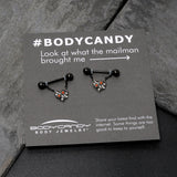 14G 9/16 Red CZ Gem Black Floral Heart Chain Dangle Nipple Ring Set