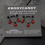 14G 9/16 Black Classic Ladybug Dangle Nipple Ring Set