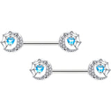 14G 9/16 Blue CZ Gem Heart Web Moon Barbell Nipple Ring Set