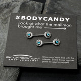 14G 9/16 Blue CZ Gem Heart Web Moon Barbell Nipple Ring Set