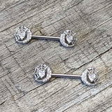 14G 9/16 Clear CZ Gem Heart Web Moon Barbell Nipple Ring Set