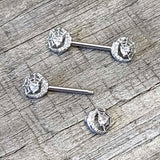 14G 9/16 Clear CZ Gem Heart Web Moon Barbell Nipple Ring Set