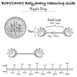 14G 9/16 Clear CZ Gem Heart Web Moon Barbell Nipple Ring Set