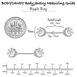 14G 9/16 Pink CZ Gem Heart Web Moon Barbell Nipple Ring Set
