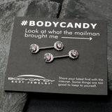 14G 9/16 Pink CZ Gem Heart Web Moon Barbell Nipple Ring Set