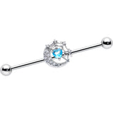 14G Blue CZ Gem Heart Web Moon Industrial Barbell 38mm