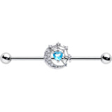 14G Blue CZ Gem Heart Web Moon Industrial Barbell 38mm