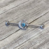 14G Blue CZ Gem Heart Web Moon Industrial Barbell 38mm