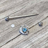 14G Blue CZ Gem Heart Web Moon Industrial Barbell 38mm