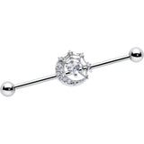 14G Clear CZ Gem Heart Web Moon Industrial Barbell 38mm