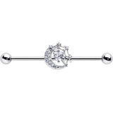 14G Clear CZ Gem Heart Web Moon Industrial Barbell 38mm