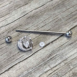 14G Clear CZ Gem Heart Web Moon Industrial Barbell 38mm