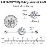 14G Clear CZ Gem Heart Web Moon Industrial Barbell 38mm