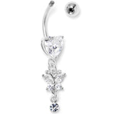 Clear CZ Gem Heart For Butterfly Dangle Belly Ring