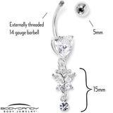 Clear CZ Gem Heart For Butterfly Dangle Belly Ring