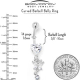 Clear CZ Gem Heart For Butterfly Dangle Belly Ring