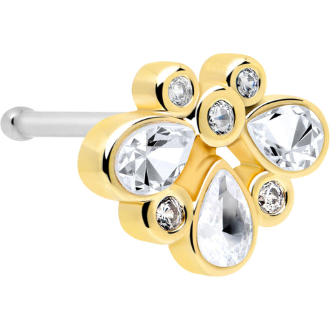 20G 1/4 Clear Gem Golden Crown Deluxe Nose Bone