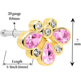 20G 1/4 Pink Gem Golden Crown Deluxe Nose Bone