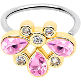 20G 5/16 Pink Gem Golden Crown Deluxe Nose Hoop