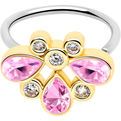 20G 5/16 Pink Gem Golden Crown Deluxe Nose Hoop