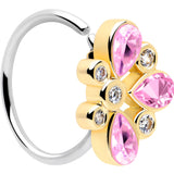 20G 5/16 Pink Gem Golden Crown Deluxe Nose Hoop