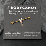 14G Gold Tone Cutie Easter Bunny Dangle Industrial Barbell 38mm