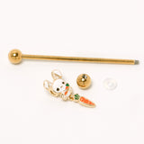 14G Gold Tone Cutie Easter Bunny Dangle Industrial Barbell 38mm