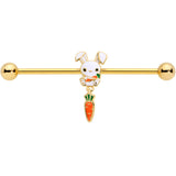 14G Gold Tone Cutie Easter Bunny Dangle Industrial Barbell 38mm