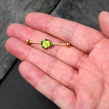14G Clear Gem Gold Tone Lucky Shamrock Industrial Barbell 38mm