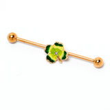 14G Clear Gem Gold Tone Lucky Shamrock Industrial Barbell 38mm