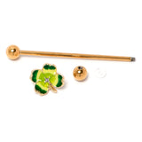 14G Clear Gem Gold Tone Lucky Shamrock Industrial Barbell 38mm