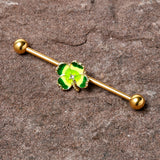 14G Clear Gem Gold Tone Lucky Shamrock Industrial Barbell 38mm