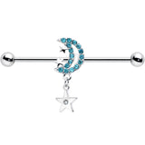 14G Blue CZ Gem Moon Dangle Star Industrial Barbell 38mm