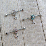 14G Clear CZ Gem Moon Dangle Star Industrial Barbell 38mm