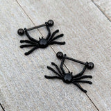 14G 9/16 Black Leggy Spiders Nipple Shield Set