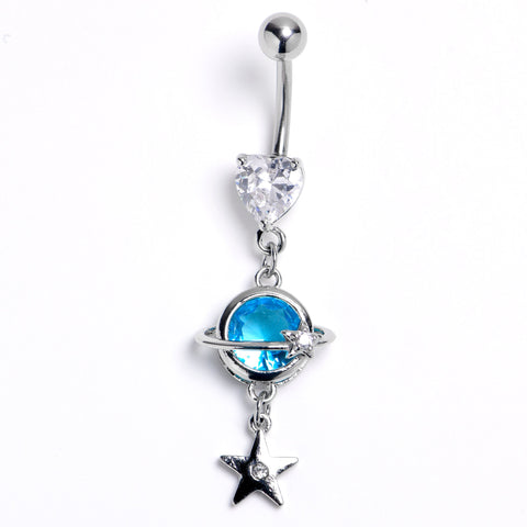 Clear Blue Gem Heart Saturn Star Dangle Belly Ring