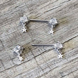 14G 9/16 Clear CZ Gem Starry Saturn Dangle Nipple Ring Set