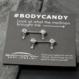 14G 9/16 Clear CZ Gem Starry Saturn Dangle Nipple Ring Set
