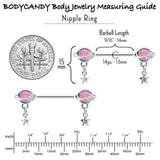 14G 9/16 Pink CZ Gem Starry Saturn Dangle Nipple Ring Set