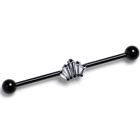 14G Clear CZ Gem Black Regal Rectangles Industrial Barbell 38mm