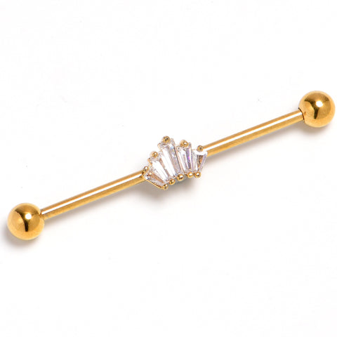 14G Clear CZ Gem Gold Tone Regal Rectangles Industrial Barbell 38mm