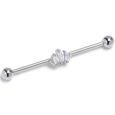 14G Clear CZ Gem Regal Rectangles Industrial Barbell 38mm
