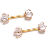 14G 9/16 Clear CZ Gem Gold Tone Regal Rectangles Nipple Ring Set