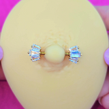 14G 9/16 Clear CZ Gem Gold Tone Regal Rectangles Nipple Ring Set