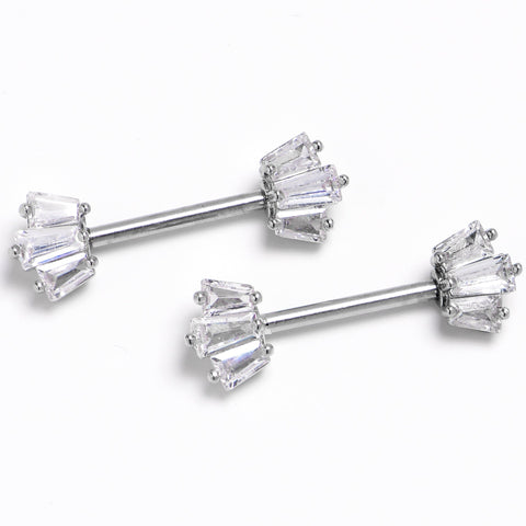 14G 9/16 Clear CZ Gem Regal Rectangles Nipple Ring Set