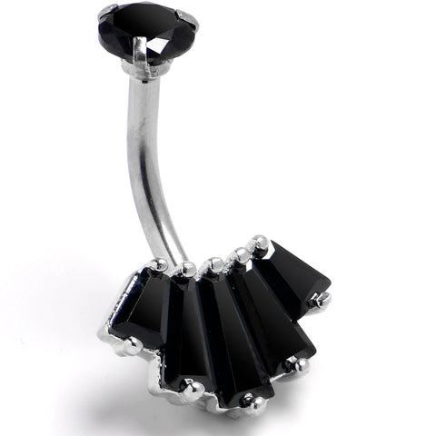 Black CZ Gem Regal Rectangles Internally Threaded Double Mount Belly Ring