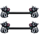 14G 9/16 Black Funky Skunk Barbell Nipple Ring Set
