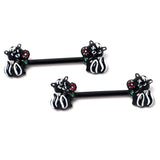 14G 9/16 Black Funky Skunk Barbell Nipple Ring Set