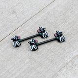 14G 9/16 Black Funky Skunk Barbell Nipple Ring Set